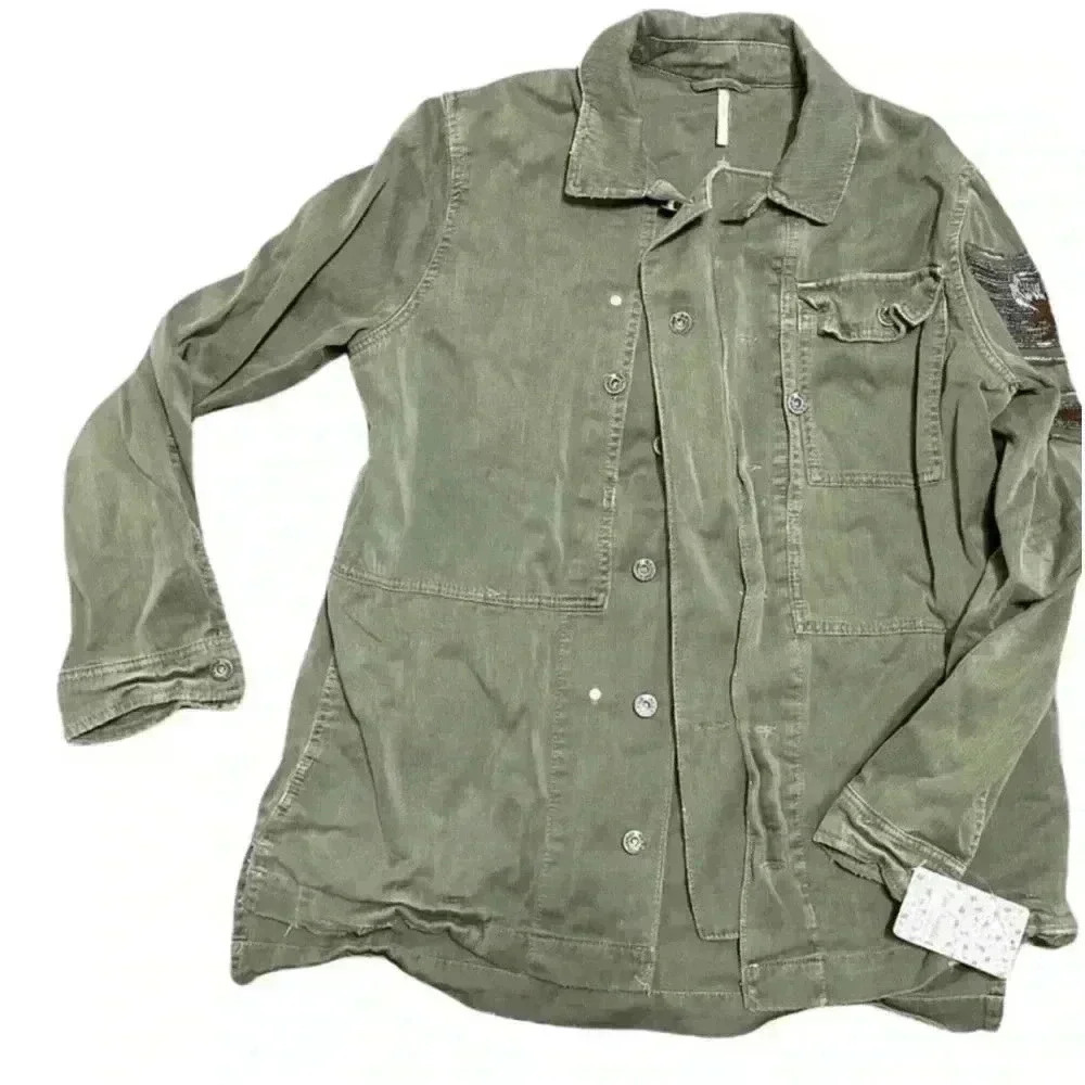 Free People Military Beaded Shirt Jacket Button Up Collard NWT Size Small - Picture 2 of 8